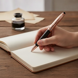 Stylo bille en fibre de carbone noire avec garniture métallique, accent cristallin, design élégant, capuchon bombé, logo personnalisé, cadeau d'affaires OEM - Product Image 4