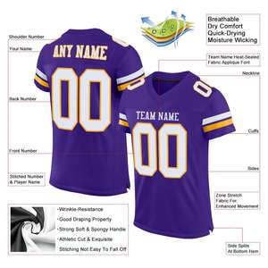 Custom <b>Purple</b> White-Gold Classic Style <b>Mesh</b> Authentic Football Jersey - Product Image 2
