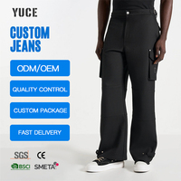 Pantalones Anchos de Sarga de Algodón Tejido YUCE, Estilo Techwear, Dobladillo Ajustable, Streetwear Minimalista, Fabricante OEM, Pantalones Cargo Negros Personalizados
