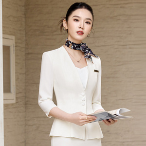 Women's Blue Suit Set Short Skirt Professional Reception Uniform Business Work Wear - Product Image 4
