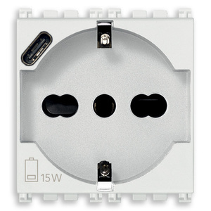 2P+T 16A <b>Universal</b> <b>Socket</b> With USB C White 15W Charging Port - Product Image 1