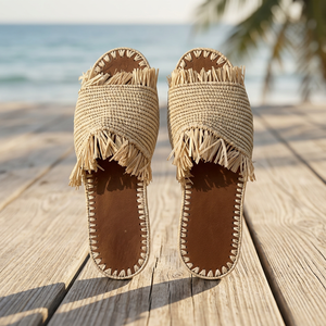 Raffia Woven Striped Fashion Open Toe for Fringe Decoration Breathable Summer Beach Outdoor All Seasons Sandals Genuine Leather - Product Image 4
