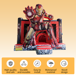 Château gonflable commercial super-héros rouge et or avec toboggan, pour enfants, idéal pour événements et locations, personnalisable - Product Image 4