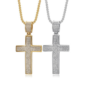 Collar con colgante de cruz de acero inoxidable con diamantes de imitación para hombres y mujeres, joyería de regalo estilo Hip Hop - Product Image 1