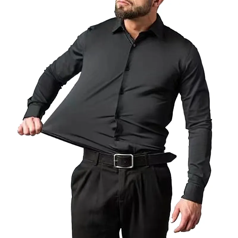 Stretch Shirt Button Up Business Shirting Polyester Spandex Shirt For Men