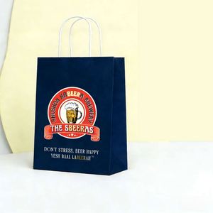 Custom Kraft Paper <b>Bag</b> with White Handle for Craft Beer Packaging Eco-Friendly Full-Color Logo Printing - Product Image 2