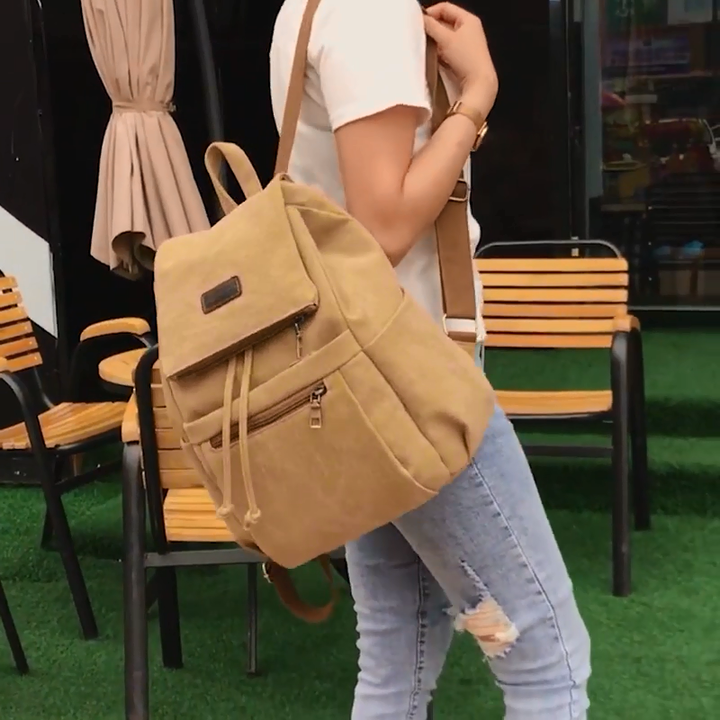 Canvas Backpack Women Laptop Bag Small Gray Vintage Rucksack