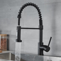 Keran Dapur Modern Hitam Komersial, Tuas Tunggal, Katup Keramik OEM, Kuningan, Pemasangan di Dek, Lubang Tunggal, Tarik, Air Panas/Dingin