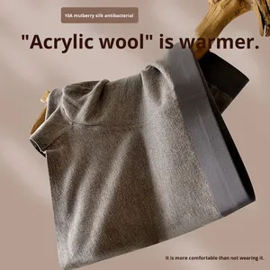 Sous-vêtements thermiques doux pour homme automne-hiver, taille mi-haute, en soie de mûrier brossée, antibactériens, sans coutures et respirants (slips et boxers) - Product Image 2