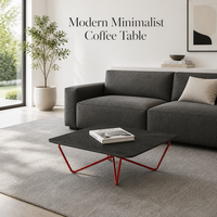 Table basse carrée minimaliste en bois, cadre en métal rouge en forme de V, style moderne, pour salon, chambre, hôtel, emballage Guangdong Mail Packing Y