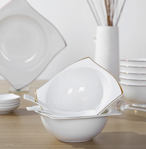 Chất lượng cao sang trọng xương Trung Quốc Hình Vuông Vàng dát Bộ đồ ăn với cup Kit máy rửa chén an toàn - Product Image 3