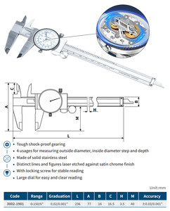 Dasqua Hoge Precisie Schokbestendige Inch Metrische Combinatie 0-150Mm Wijzerplaat Schuifmaat 6 Inch Wijzerplaat Kalibrador - Product Image 6