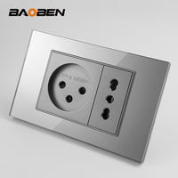 BAOBEN Prise murale italienne EU avec panneau en verre, assemblage facile, gris, avec interrupteur de charge rapide USB-C et USB-A