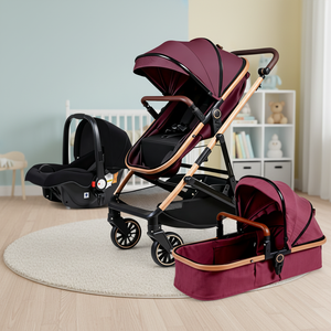 Poussette <span class=keywords><strong>double</strong></span> légère trois-en-un pour nouveau-nés jusqu'à 3 ans, système de voyage pliable, cadre en acier inoxydable, Linen Wellpal 4 Baby - Product Image 2