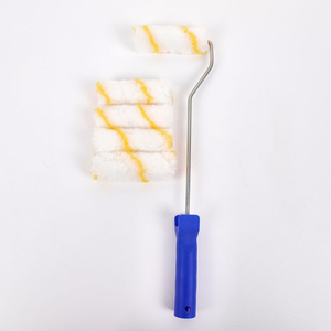 Brocha de Rodillo Esquinera Pequeña de 4 Pulgadas con Cabezal de Pulgar, Modelo con Barra Amarilla y Azul para Pintura y Materiales de Construcción - Product Image 1