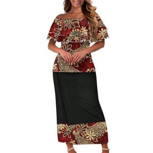 Ropa Tribal Polinesia Personalizada Estampado Samoan Puletasi Mujeres 2 Piezas Conjunto Fuera del Hombro Volantes Vestidos Estilo Isla - Product Image 2