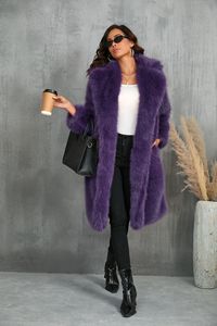 Cappotto in pelliccia sintetica lungo taglie forti <span class=keywords><strong>da</strong></span> donna OEM tipo sciolto con colletto <span class=keywords><strong>da</strong></span> bavero in lana e <span class=keywords><strong>volpe</strong></span> con Design disponibile S-3XL - Product Image 6