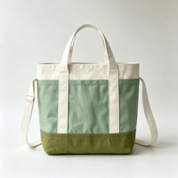 Tas Tote Kanvas Custom, Tas Selempang Katun dengan Tali Lepas Pasang, Banyak Kantong, Warna Blok, Tas Travel, Tas Belanja Reusable