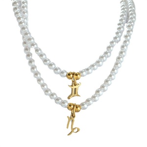 Collar de Perlas con Colgante del Zodiaco en Acero Inoxidable Chapado en Oro de 18k, Elegante y de Lujo para Mujer - Product Image 2