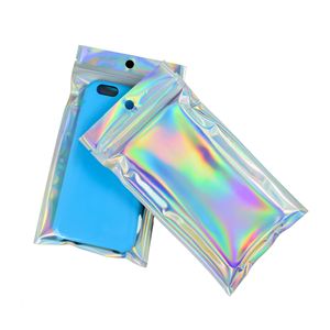 LT özel logo açılıp kapanabilir yan fermuar Mini temizle pembe şeker kahve plastik 28 zikilitli Mylar holografik kılıf çanta ambalaj - Product Image 6