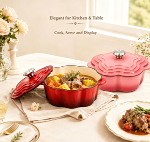 Cocotte individuelle miniature 2QT en fonte émaillée de qualité supérieure, en forme de fleur, avec revêtement en porcelaine pour une meilleure conservation de la chaleur - Product Image 4