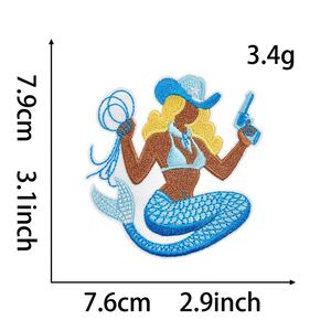 แผ่นปะรูปทรงเกือกม้าลายปักลายลมทะเลสีฟ้า สำหรับตกแต่งเสื้อผ้า หมวก หรือรองเท้าคาวบอย ทำจากผ้ารีดติด - Product Image 3