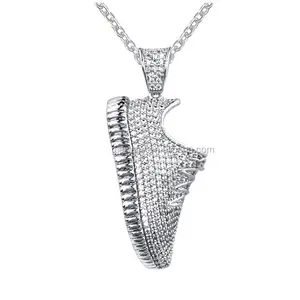 Micro Pave 925 Sterling Silver CZ Necklace Sneaker Shoe Pendant