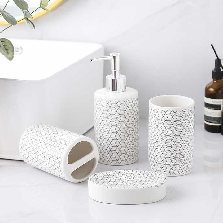 4Pcs Wholesale Geometric Ceramic Bathroom Set - Luxury Soap Dispenser ...