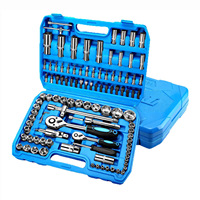 Kit d'outils à main en acier pour réparation automobile, ensemble combiné de clés à douille et cliquet, boîte à outils en plastique