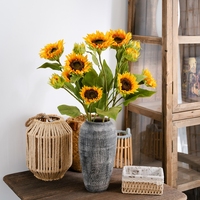 Tournesol artificiel avec 3 têtes de tournesol, décoration, avec des tiges sauvages géantes, de 87cm de hauteur
