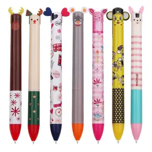 Promotional 2 color ink animal pen customized logo 2 in 1 ball pen two color pen