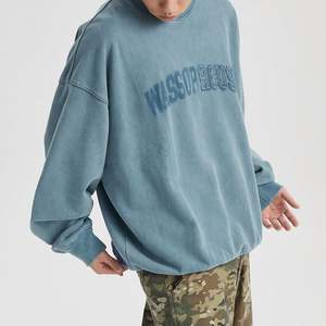 Sudadera bordada de cuello redondo de gran tamaño con lavado Vintage personalizada para hombre, Sudadera de cuello redondo de peso pesado para hombre - Product Image 5