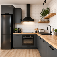 Ensemble d'armoires de cuisine en bois laqué noir sur mesure Vermonhouzz, armoires de cuisine modernes et durables pour les projets d'appartements et de villas