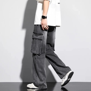 Jean à jambes larges et à grandes poches pour hommes, pantalon droit, décontracté, lavé à l'eau, ample et tubulaire - Product Image 2