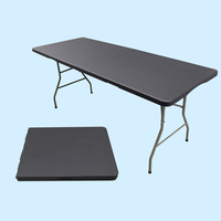 6ft Portable Mobilier D'extérieur Noir HDPE En Plastique Table Pliante 180 cm Facile À Nettoyer Léger Pliable Demi-Long Hôtels Entrée