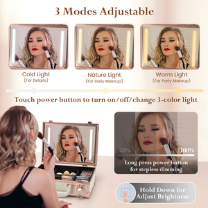 Estuche Organizador de Maquillaje Grande con Espejo LED, Soporte para Brochas, Divisores Ajustables, Estuche Portátil para Cosméticos y Almacenamiento de Uñas - Product Image 4