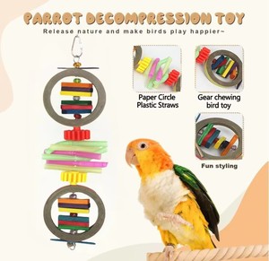 Jouets pour oiseaux et perroquets transfrontaliers : anneaux et cercles en papier, pailles en plastique, jouets à mâcher et à broyer pour la becquetée, pour soulager l'ennui - Product Image 3