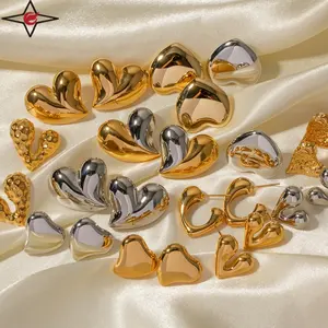 Wholesale Custom Women Simple Exaggerated Peach Love Stainless Steel Hollow Earring Large Heart Stud Earrings