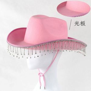 Sombreros de Vaquero Estilo Occidental en Oferta, Sombrero de Vaquero para Novio y Novia para Fiesta, Sombrero de Vaquero con Pedrería Rosa - Product Image 1