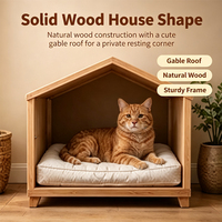 Maison pour chat en bois avec entrée large et ouverte, intérieur spacieux, coussin épais, pieds surélevés, utilisations multiples
