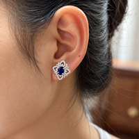Boucles d'oreilles de luxe en or blanc 10K 14K 18K avec saphir bleu poire et halo de pierres, pierres précieuses de laboratoire, bijoux fins, cadeau pour elle, pour les soirées