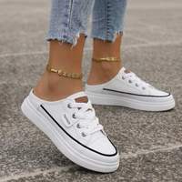 Mules à plateforme blanches pour femmes, style baskets, à enfiler, à lacets, à semelle épaisse, chaussures décontractées, logo personnalisé, écologiques