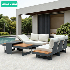 Set Divano Moderno <span class=keywords><strong>da</strong></span> <span class=keywords><strong>Esterno</strong></span> in Teak Arredamento <span class=keywords><strong>da</strong></span> Giardino Impermeabile Divano Sezionale in Alluminio con <span class=keywords><strong>Cuscini</strong></span> di Seduta Regolabili per Villa e Patio - Product Image 1