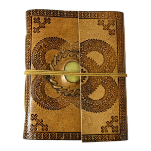 Handmade Custom Travel <b>Diary</b> With Debossed Design Stone <b>Work</b> Matching Cotton Strings Genuine Leather Journal - Product Image 1