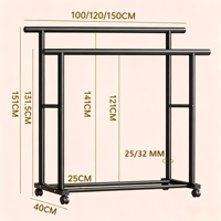 Porte-vêtements sur roulettes à double barre, support à vêtements portable autoportant en métal robuste pour chambre et salon, noir