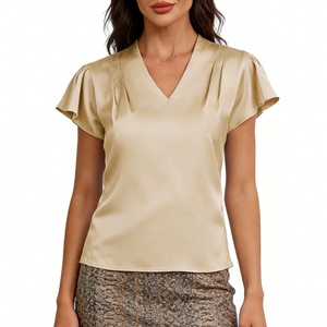 Blusa Feminina de Cetim com Decote V e Manga Franzida, Elegante e Sedosa, Casual para o Trabalho, com Mangas Borboleta, Camisa para Mulheres Sehe Fashion - Product Image 5