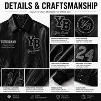 Blouson en cuir personnalisé avec logo pour homme, noir, patchwork, style racing, blouson universitaire, marque privée, patch de course, blouson bomber, fabrication OEM