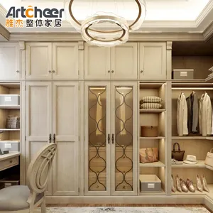 Wooden wardrobe bedroom furniture I shaped in wooden material finish white color with corner design for saudi