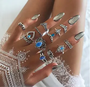 13 pz/lotto Turtle Heart Blue Bijoux sottili anelli per le dita ragazza Crown Toe Ring Set fede nuziale per le donne gioielli Piercing