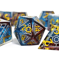 Dés polyédriques en résine à bords vifs, motif géométrique rouge et bleu, pour jeux de rôle de table DND RPG - Prix de gros